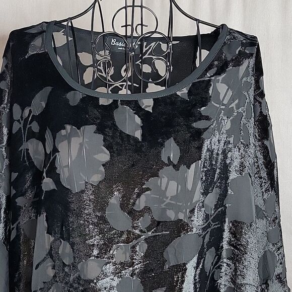 BASICALLY ME Black Fringed Semi‎ Sheer Velveteen Oversized Blouse S/M - Picture 2 of 9